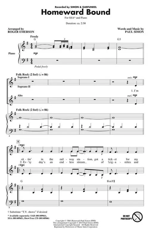 Paul Simon Homeward Bound (Arr. Roger Emerson) Frauenchor mit Begleitung