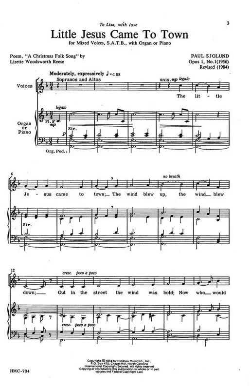 Paul Sjolund Little Jesus Came To Town (Arr. Paul Sjolund) Gemischter Chor mit Klavier/Orgel