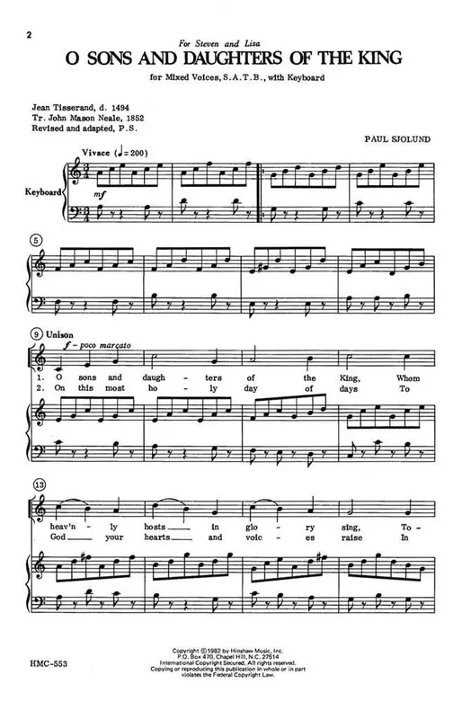 Paul Sjolund O Sons And Daughters Of The King (Arr. Paul Sjolund) Gemischter Chor mit Klavier/Orgel