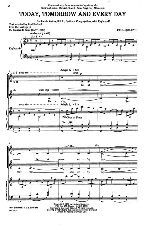 Paul Sjolund Today, Tomorrow, And Every Day (Arr. Paul Sjolund) Frauenchor mit Klavier/Orgel