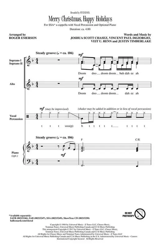 Pentatonix Merry Christmas, Happy Holidays (Arr. Roger Emerson) Frauenchor mit Begleitung