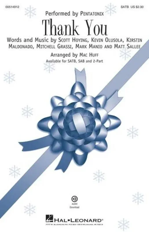 Pentatonix Thank You (Arr. Mac Huff) Gemischter Chor mit Begleitung
