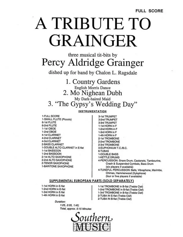 Percy Aldridge Grainger Tribute To Grainger, A (Arr. Chalon Ragsdale) Blasorchester
