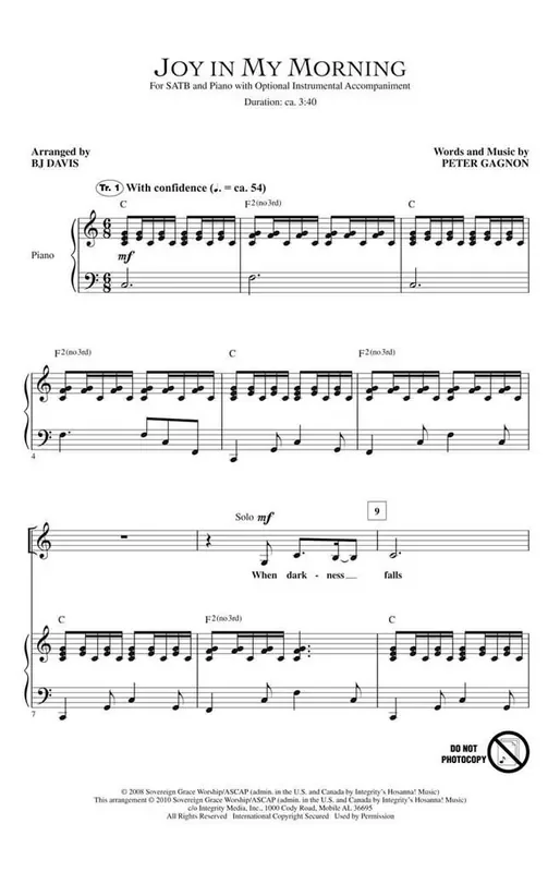 Peter Gagnon Joy in My Morning (Arr. BJ Davis) Gemischter Chor mit Begleitung