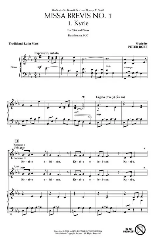 Peter Robb Missa Brevis No. 1 Frauenchor mit Begleitung