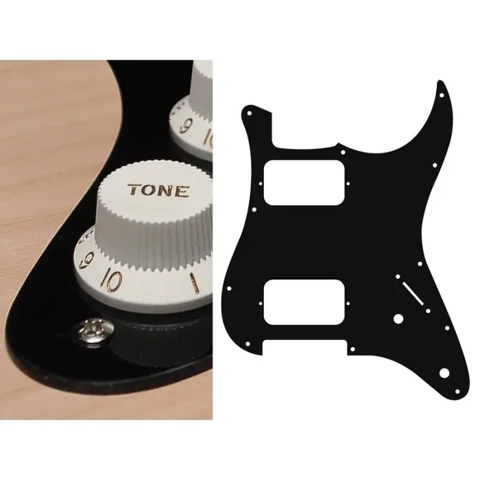 Pickguard Strat, 1 ply, black, HH, 2 pot holes, 3-5 switch