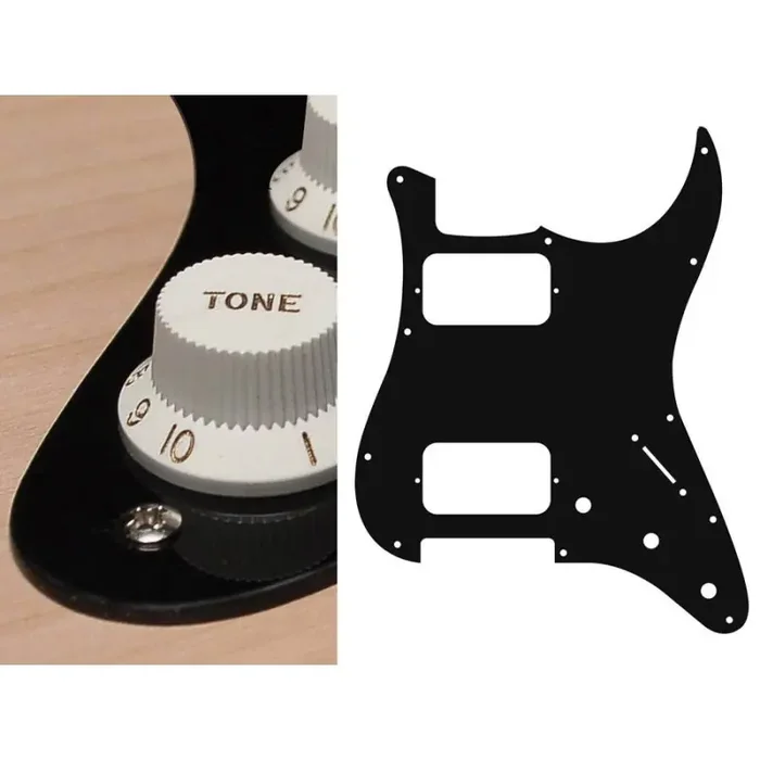 Pickguard Strat, 1 ply, black, HH, 3 pot holes, 3-5 switch