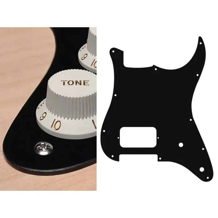 Pickguard Strat, 1 ply, black mat, H, 2 pot holes
