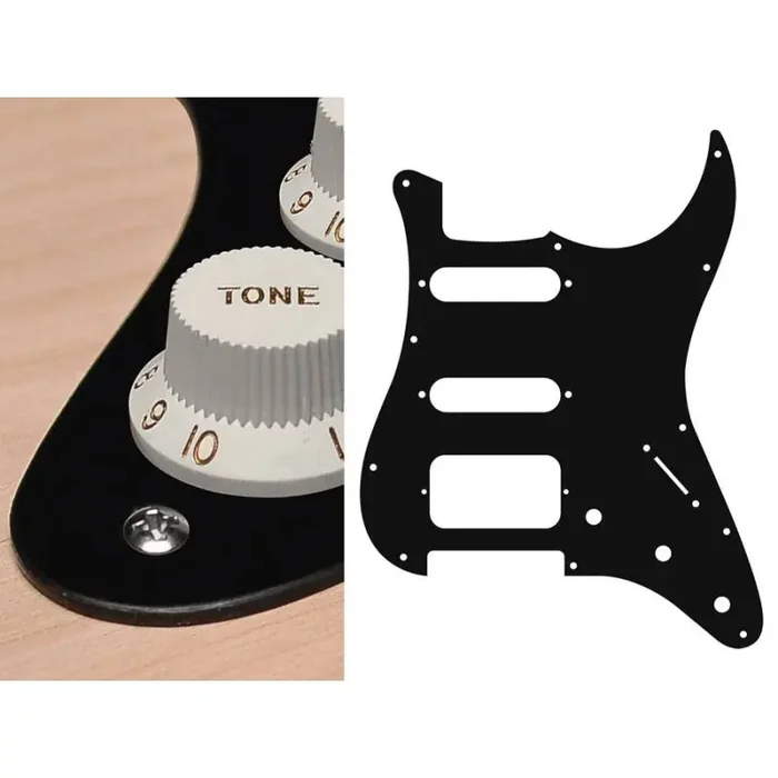 Pickguard Strat, 1 ply, black mat, SSH, 3 pot holes, 3-5 switch