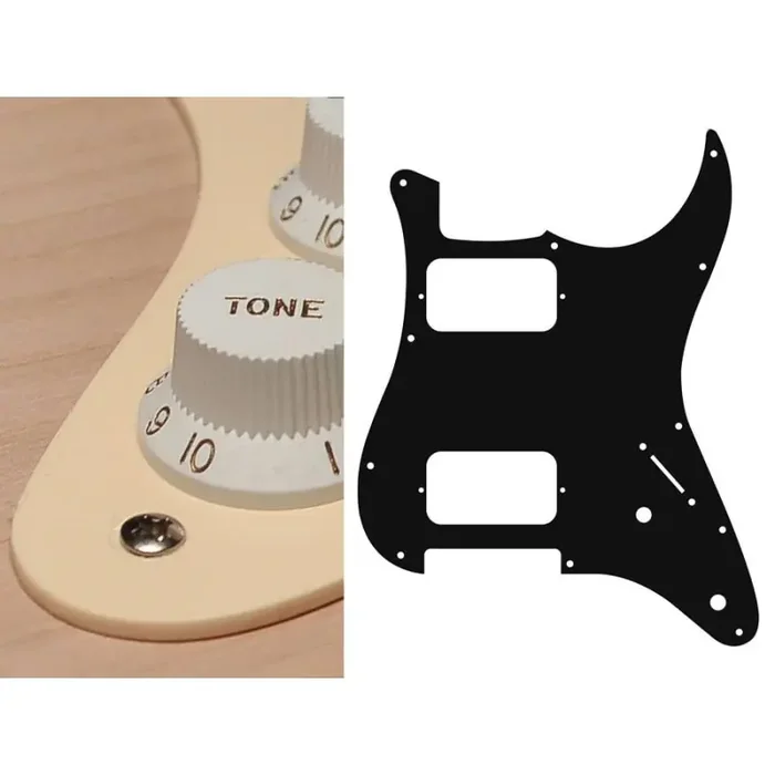 Pickguard Strat, 1 ply, cream, HH, 2 pot holes, 3-5 switch