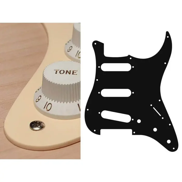 Pickguard Strat, 1 ply, cream, standard, SSS, 3 pot holes, 3-5 switch