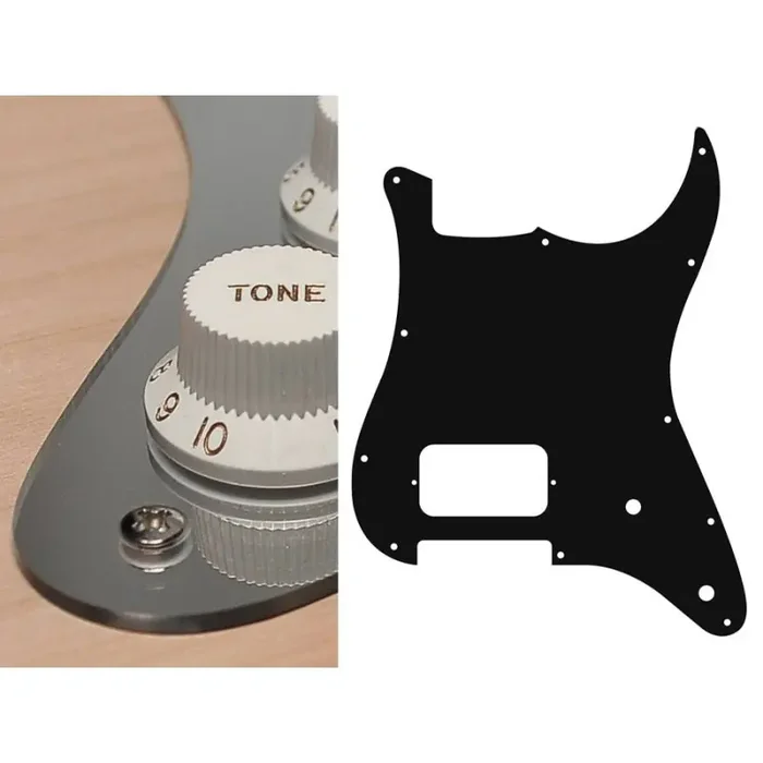 Pickguard Strat, 2 ply, mirror chrome, H, 2 pot holes