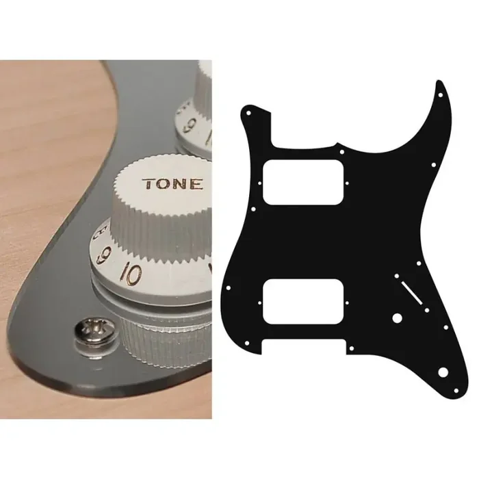 Pickguard Strat, 2 ply, mirror chrome, HH, 2 pot holes, 3-5 switch
