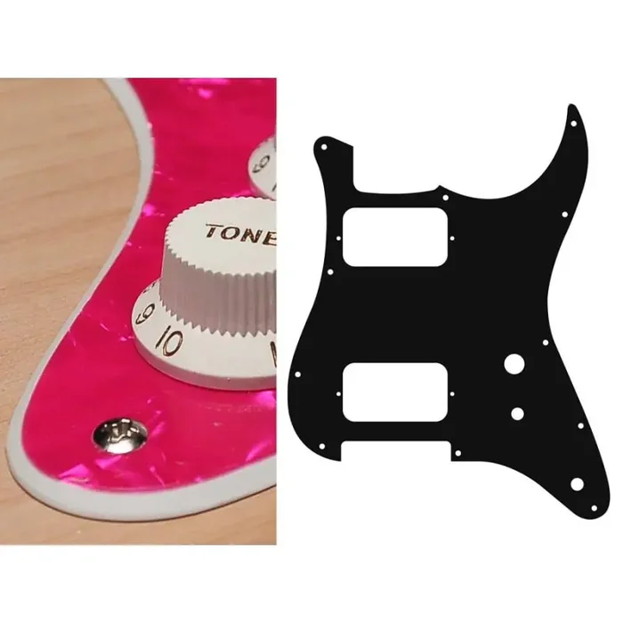 Pickguard Strat, 2 ply, pearl pink, HH, 2 pot holes, toggle switch