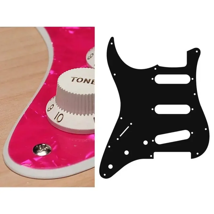 Pickguard Strat, 2 ply, pearl pink, standard, SSS, 3 pot holes, 3-5 switch, lefthanded