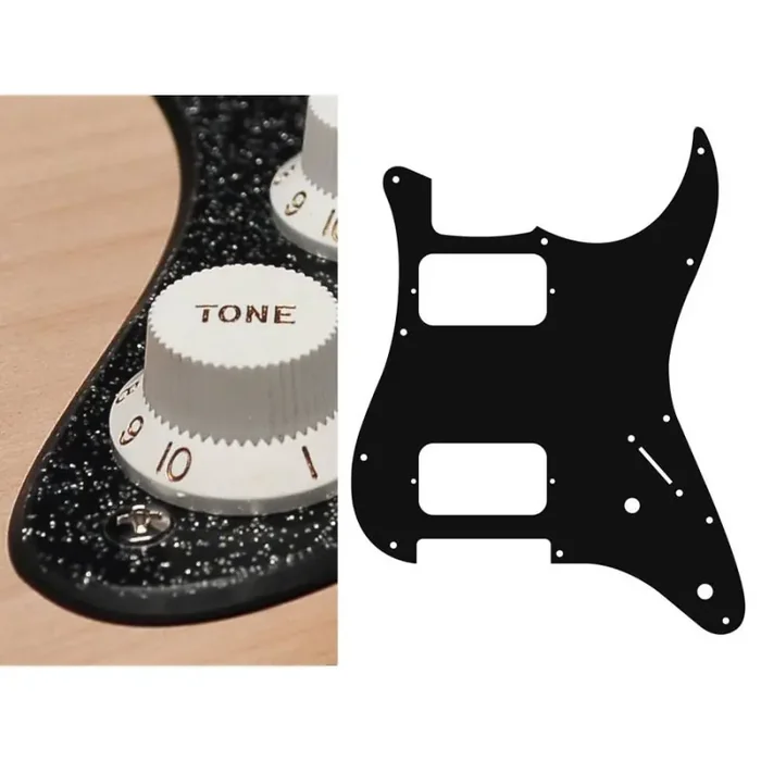 Pickguard Strat, 2 ply, sparkling black, HH, 2 pot holes, 3-5 switch