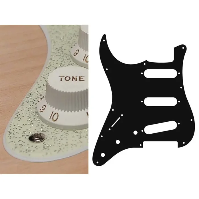 Pickguard Strat, 2 ply, sparkling champagne, standard, SSS, 3 pot holes, 3-5 switch, lefthanded