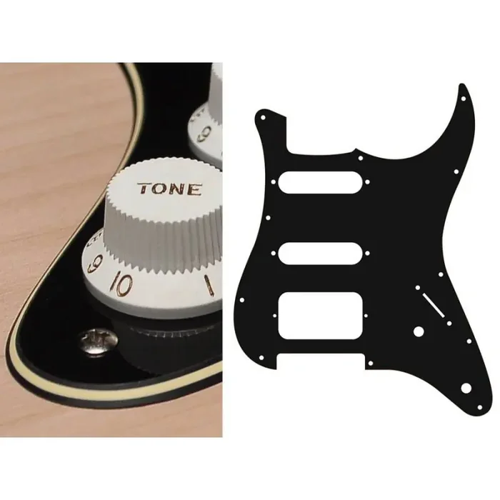 Pickguard Strat, 3 ply, black and cream, SSH, 2 pot holes, 3-5 switch