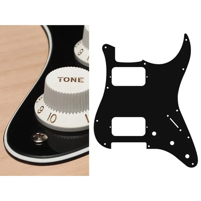 Pickguard Strat, 3 ply, black, HH, 3 pot holes, 3-5 switch