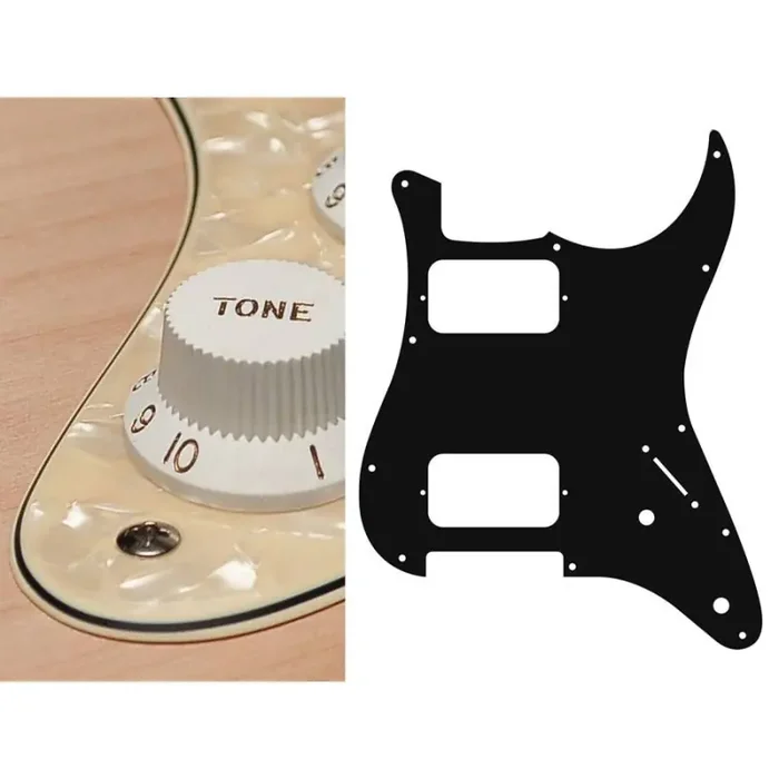 Pickguard Strat, 3 ply, pearl cream, HH, 2 pot holes, 3-5 switch