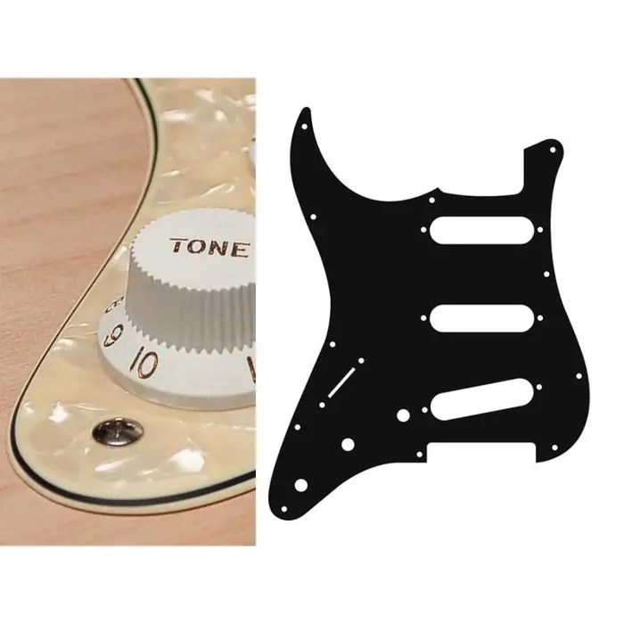 Pickguard Strat, 3 ply, pearl cream, standard, SSS, 3 pot holes, 3-5 switch, lefthanded