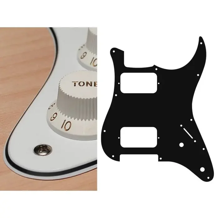 Pickguard Strat, 3 ply, white, HH, 2 pot holes, 3-5 switch