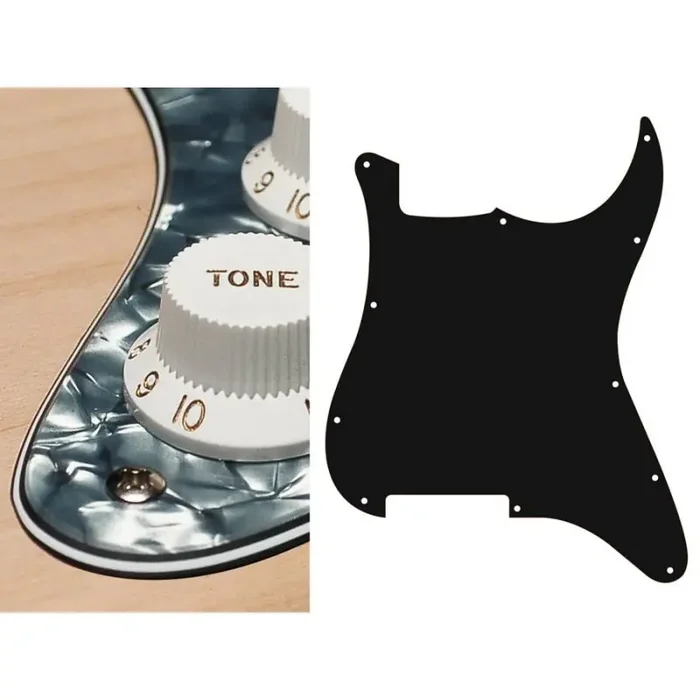 Pickguard Strat, 4 ply, pearl black, no holes (only screw holes)