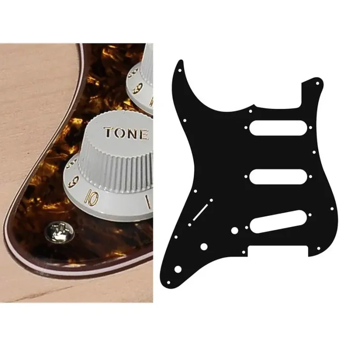 Pickguard, Strat, 4 ply, tortoise brown pearl, standard, SSS, 3 pot holes, 3-5 switch, lefthanded