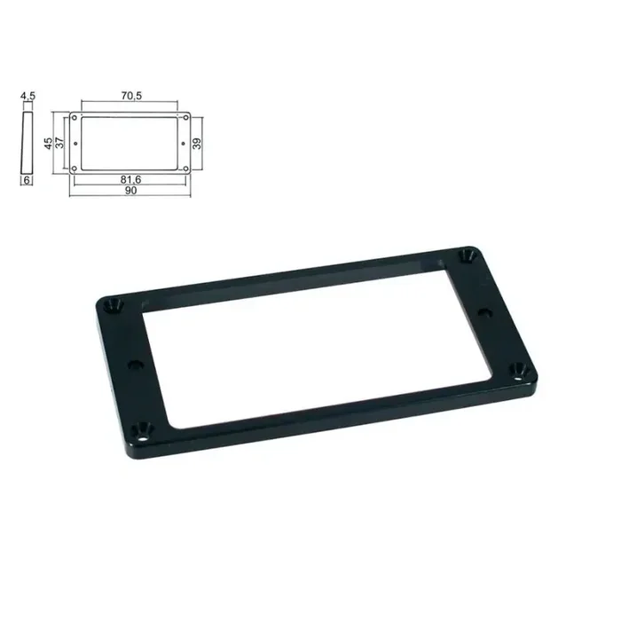 Pickup ring, humbucker, plastic, black, height 4,5- 6,0mm, low, flat