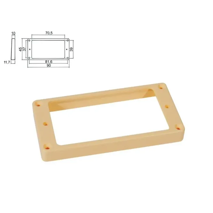 Pickup ring, humbucker, plastic, ivory, height 10,0-11,7mm, high, flat