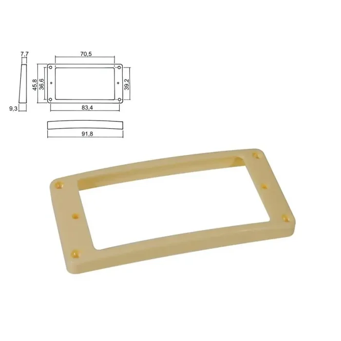 Pickup ring, humbucker, plastic, ivory, height 7,7x 9,3mm, high, slanted