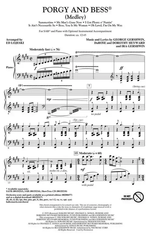 Porgy and Bess (Arr. Ed Lojeski) Gemischter Chor mit Begleitung