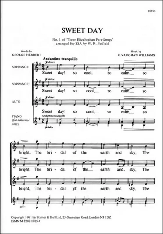 Ralph Vaughan Williams A Sweet Day Frauenchor mit Begleitung