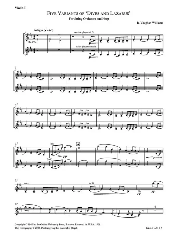 Ralph Vaughan Williams Five Variants On ‘Dives And Lazarus‘ Streichensemble