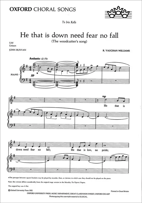 Ralph Vaughan Williams He that is down need fear no fall Gemischter Chor mit Begleitung
