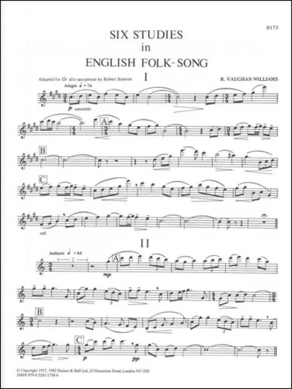 Ralph Vaughan Williams Six Studies In English Folk-Song Altsaxophon