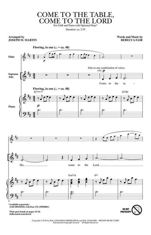 Rebecca Fair Come to the Table, Come to the Lord (Arr. Joseph M. Martin) Gemischter Chor mit Begleitung