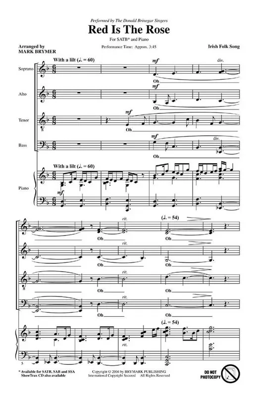 Red Is the Rose (Arr. Mark Brymer) Gemischter Chor mit Begleitung