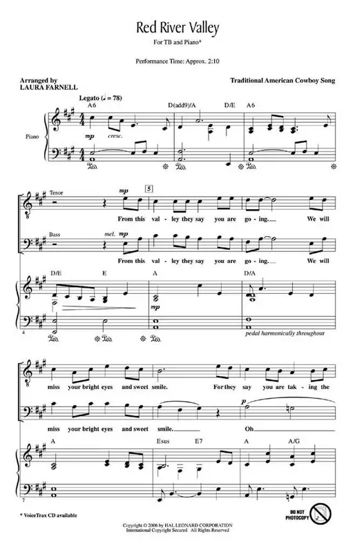 Red River Valley (Arr. Laura Farnell) Männerchor mit Begleitung