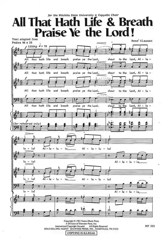 René Clausen All that Hath Life & Breath, Praise Ye the Lord! (Arr. Robert Scholz) Männerchor A cappella