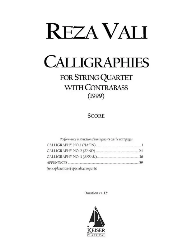 Reza Vali Calligraphies Klavierquintett