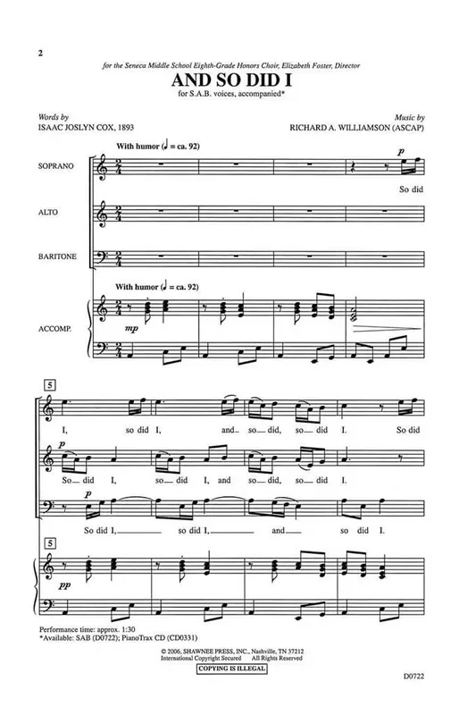 Richard A. Williamson And So Did I Gemischter Chor mit Begleitung