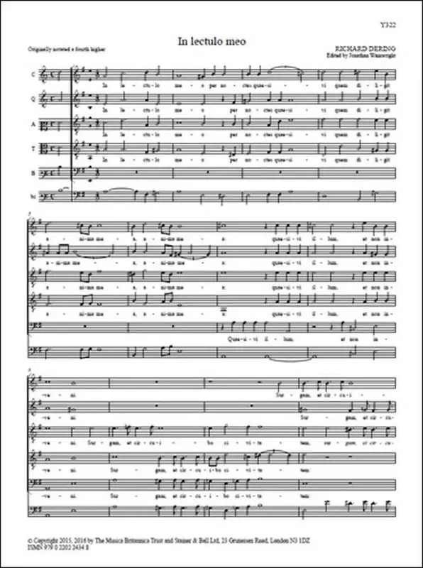 Richard Dering In lectulo meo Gemischter Chor mit Begleitung