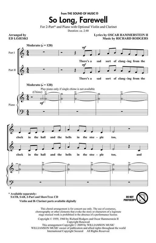 Richard Rodgers So Long, Farewell (Arr. Ed Lojeski) Frauenchor mit Begleitung