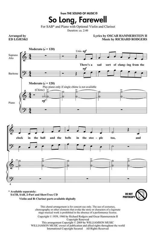 Richard Rodgers So Long, Farewell (Arr. Ed Lojeski) Gemischter Chor mit Begleitung