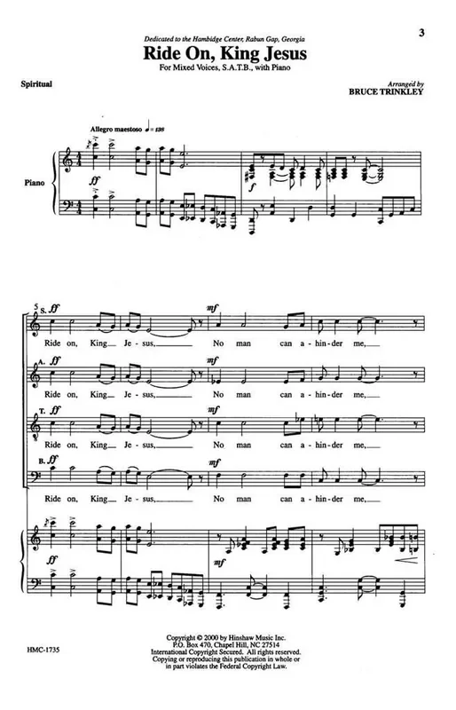 Ride On, King Jesus (Arr. Bruce Trinkley) Gemischter Chor mit Klavier/Orgel