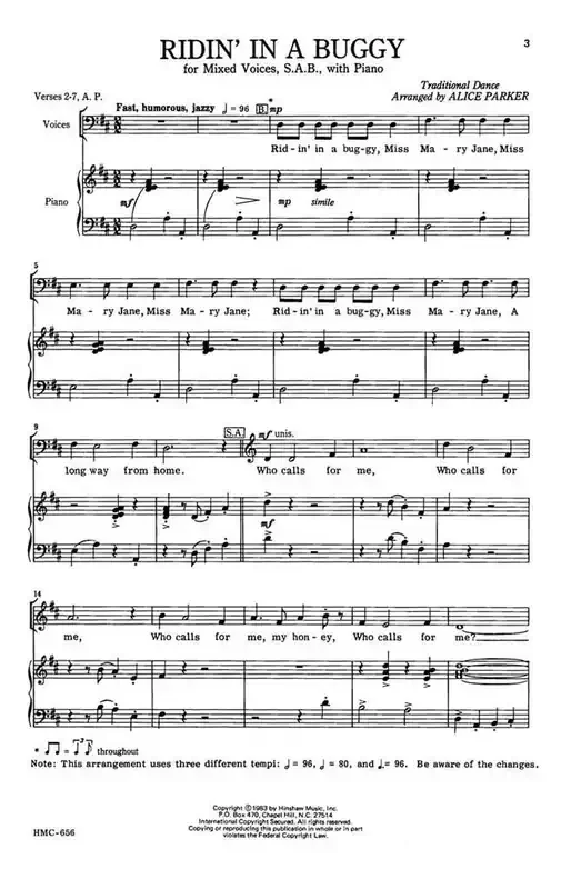 Ridin‘ In A Buggy (Arr. Alice Parker) Gemischter Chor mit Klavier/Orgel
