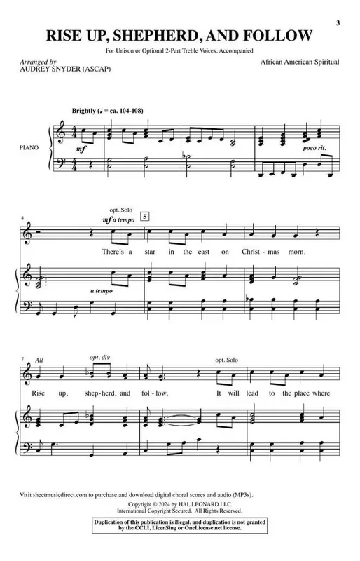 Rise Up, Shepherd, and Follow (Arr. Audrey Snyder) Gemischter Chor mit Begleitung