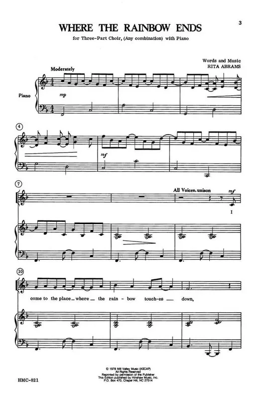Rita Abrams Where The Rainbow Ends (Arr. Rita Abrams) Gemischter Chor mit Klavier/Orgel