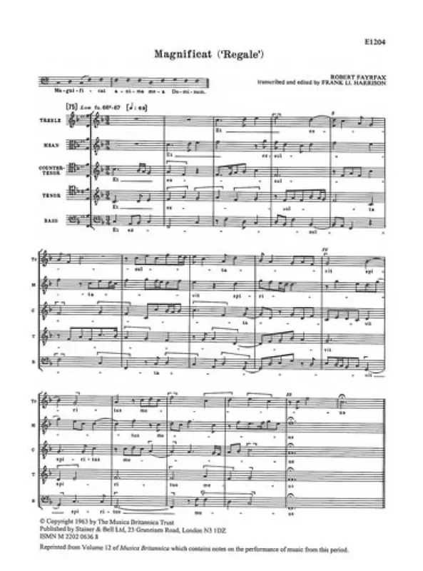 Robert Fayrfax Magnificat Regale Gemischter Chor mit Begleitung